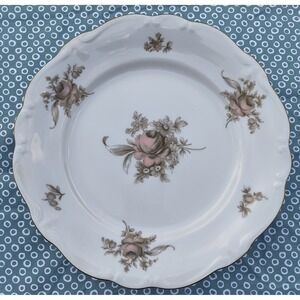 Johann Haviland Sepia Rose 10" Dinner Plate Bavaria Germany Gold Rim Vintage